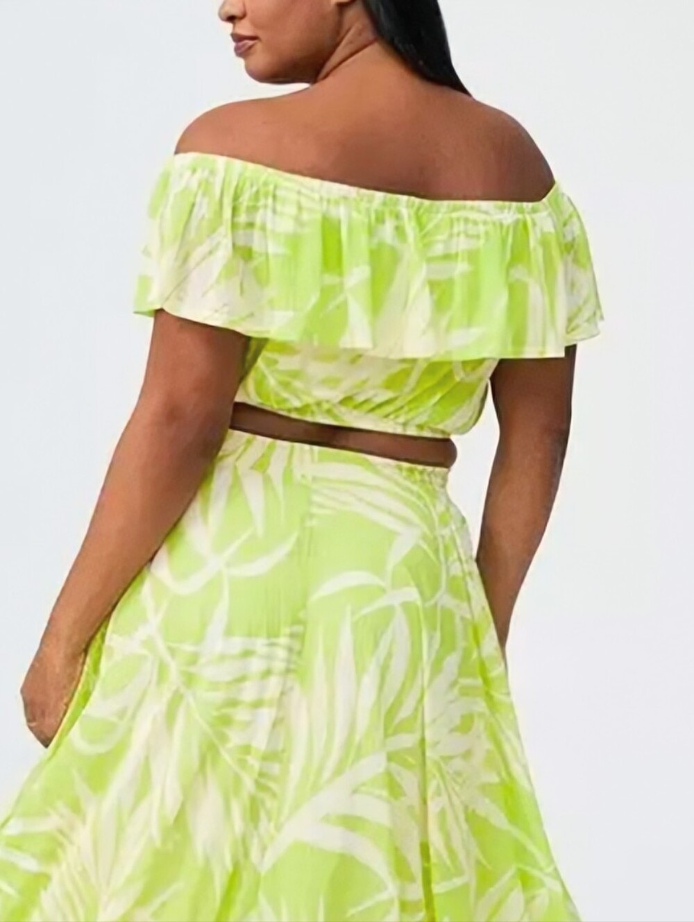 Nwot Torrid Lime 🍋‍🟩 Leaf-Print Off Shoulder Ruffle Sleeve Crop Plus Size 3X - Picture 4 of 9